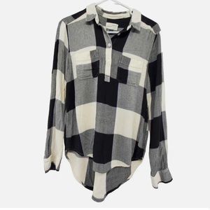 Universal Thread XL Plaid Half Button Up Long Sleeve High Low Blouse